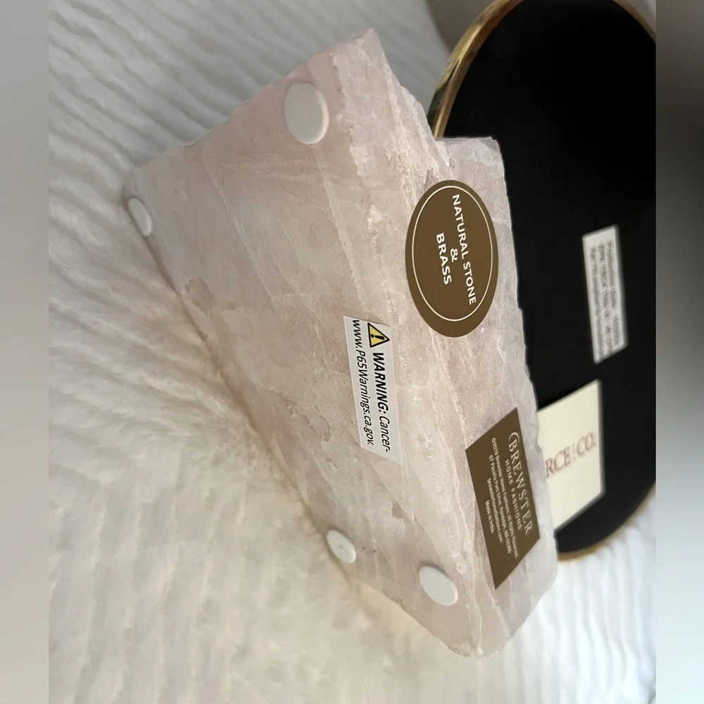 Source and Co. NWT Stunning Genuine Rose Quartz with Round Brass Mounted Mirror - Picture 7 of 10
